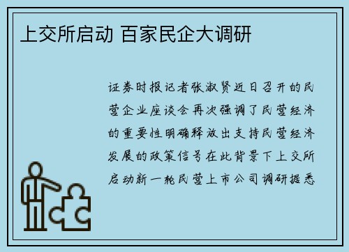 上交所启动 百家民企大调研