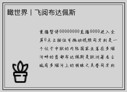 瞰世界丨飞阅布达佩斯