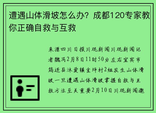 遭遇山体滑坡怎么办?成都120专家教你正确自救与互救