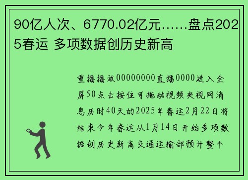 90亿人次、6770.02亿元……盘点2025春运 多项数据创历史新高