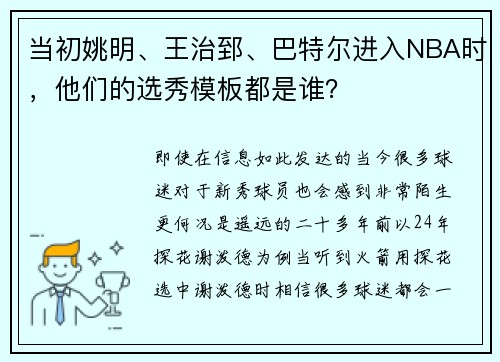 当初姚明、王治郅、巴特尔进入NBA时,他们的选秀模板都是谁?