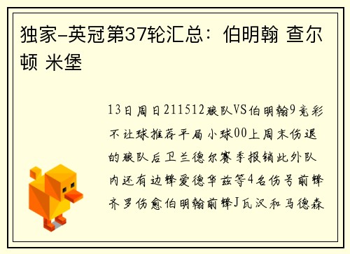 独家-英冠第37轮汇总:伯明翰 查尔顿 米堡